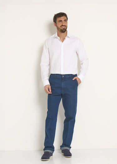 Chemise coton chic col semi italien Blanc