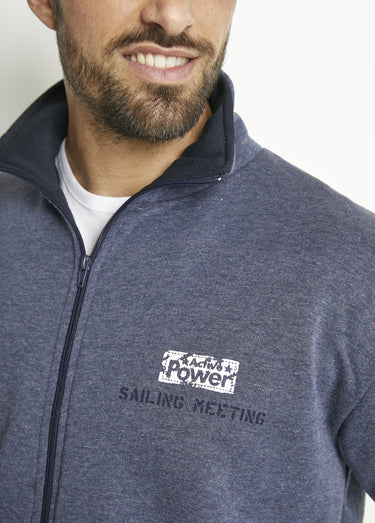 Veste molleton zippée col montant coton Bleu Grise