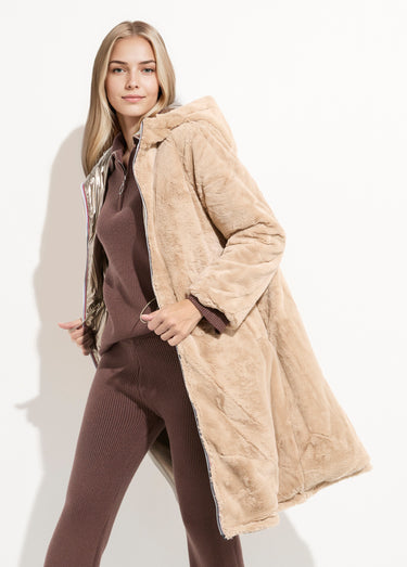Parka réversible métallisée / fourrure Dore/Beige