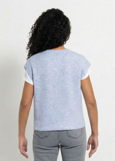 Gilet sans manches boutons dorés maille bouclette Bleu