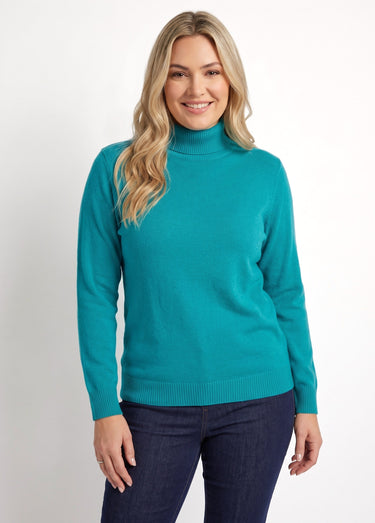Pull doux col roulé manches longues Vert