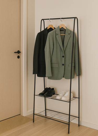 Portant à vêtements 1 barre + 2 niveaux Noir
