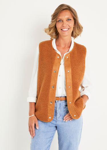Veste sans manches tout douce en sherpa Caramel
