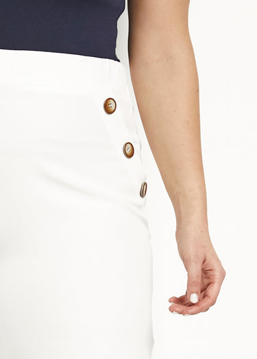 Pantalon large uni taille semi-élastiquée Blanc