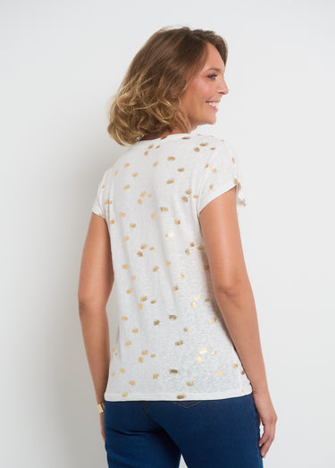 T-shirt manches courtes motif métallisé Ecru