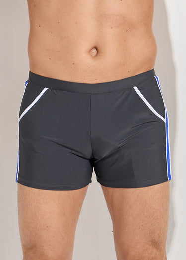 Boxer de bain piscine, bandes cotés Gris