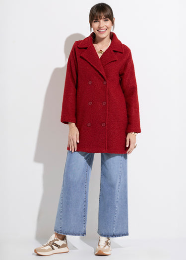 Caban long uni façon laine bouclée Brique