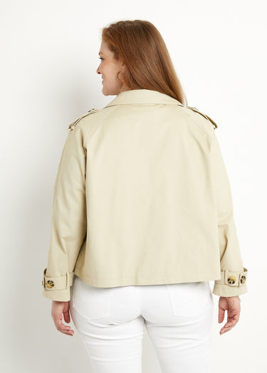 Trench court double boutonnage coton doublé Beige