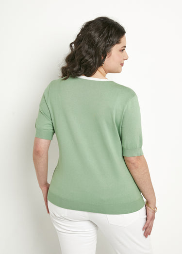 Pull doux manches courtes col rond Vert d'eau