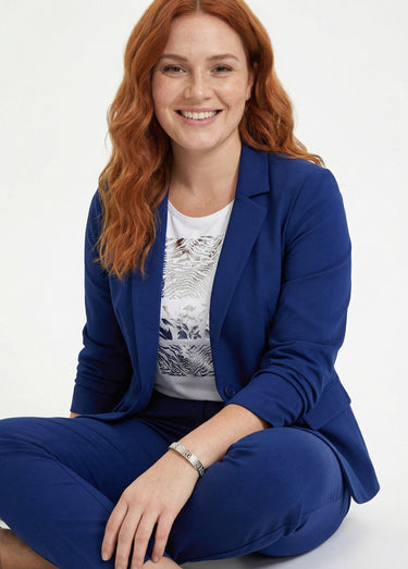 Veste droite boutonnée maille milano unie Bleu Marine