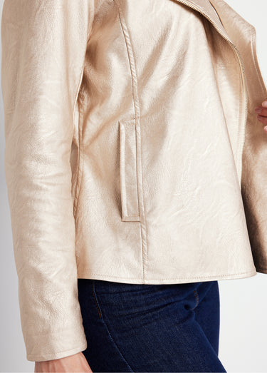Blouson zippé tissu enduit brillant Beige Irise