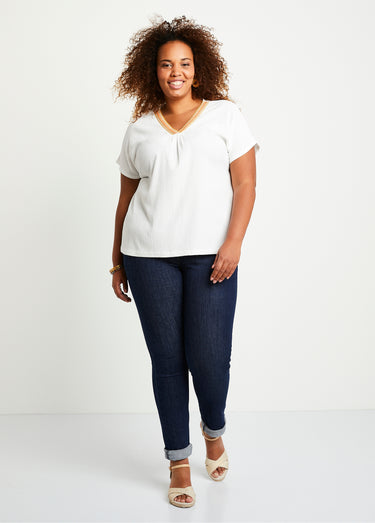 T-shirt long ample uni brodé Blanc