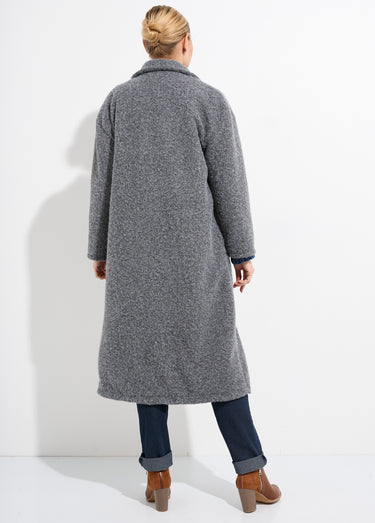 Manteau long façon laine bouillie Gris