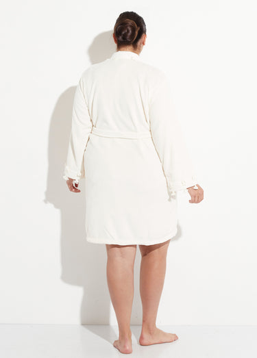 Robe de chambre polaire bord dentelle Ecru