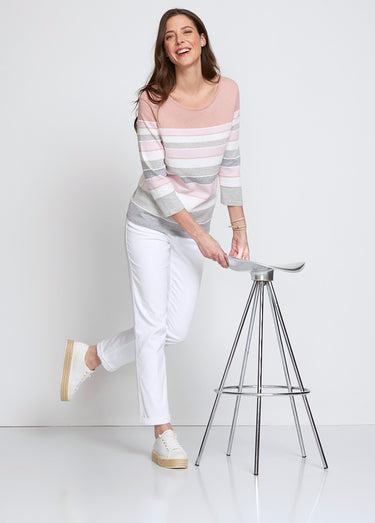 Pull maille jacquard fantaisie Rayé rose