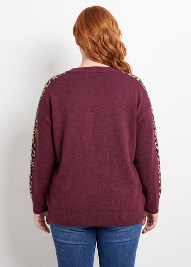Pull maille avec laine et détails léopard Bordeaux