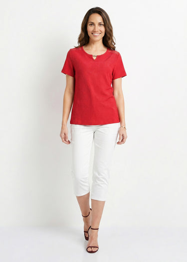 T-shirt court dentelle Rouge