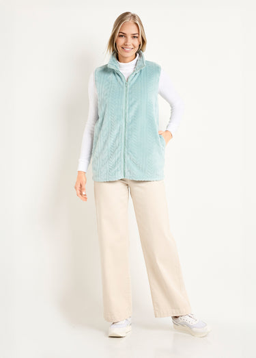 Gilet sans manches zippé polaire toucher peluche Vert