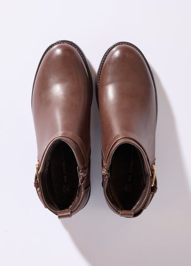 Boots bi matière avec bride cheville Marron