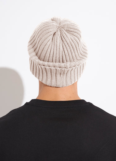 Bonnet en maille cotelée à revers Ecru