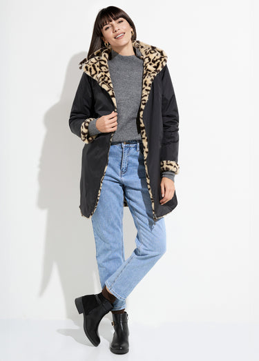 Parka réversible déperlant / léopard Noir/Leopard