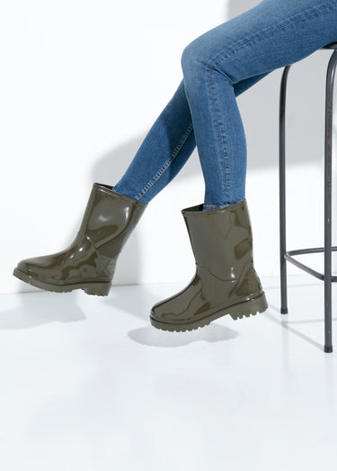 Bottines de pluie unies, semelle crantée Vert