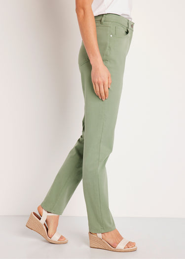 Pantalon droit coton stretch 5 poches Tilleul