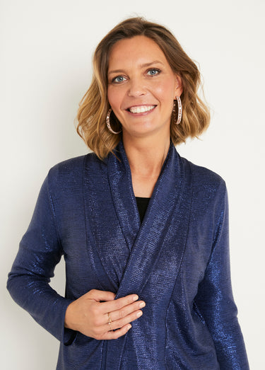 Veste longue maille brillante cérémonie Bleu Nuit