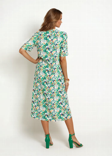 Robe longue imprimée col V manches courtes Vert Imprime