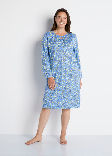 Chemise de nuit imprimé végétal Bleu