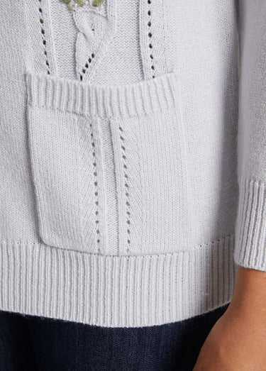 Gilet long boutonné brodé perlé col V Argent