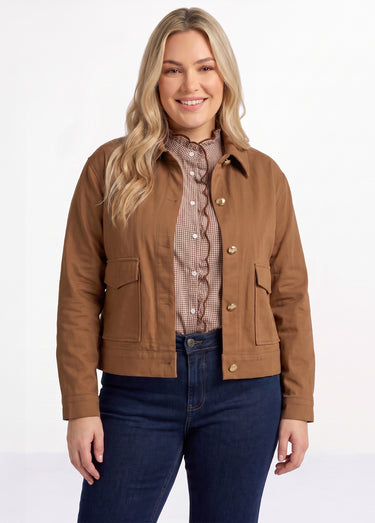 Veste courte en twill style paletot Marron