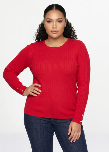 Pull doux côtelé court col rond côtes plates Rouge