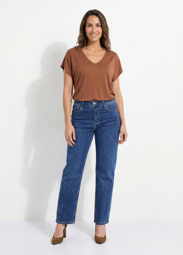 Jean droit 5 poches, spécial PETITE Denim Fonce