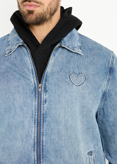 Blouson en jean zippé, cœur poitrine Bleu denim