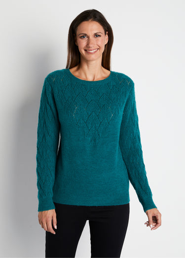 Pull doux uni col rond maille fantaisie Vert