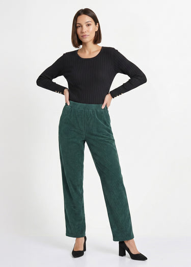 Pantalon velours côtelé taille élastiquée Vert