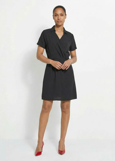 Robe col V manches courtes, Essentiel Noir