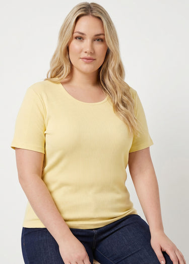 T-shirt coton côtelé col rond Jaune