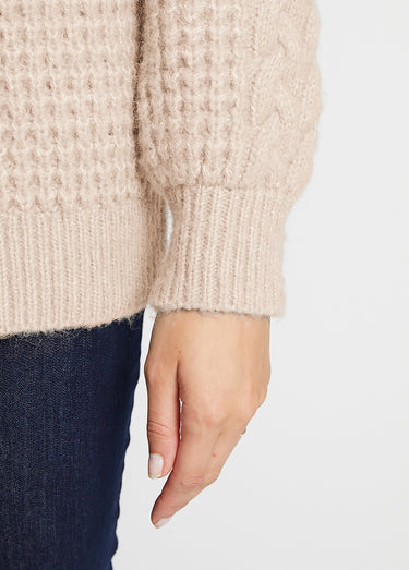 Pull chaud col rond maille moelleuse fantaisie Ficelle