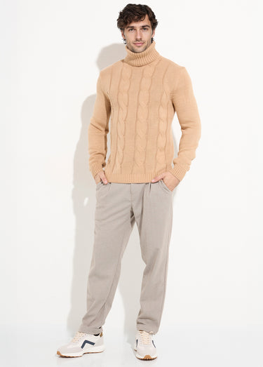 Pull irlandais col roulé chaud avec laine Beige