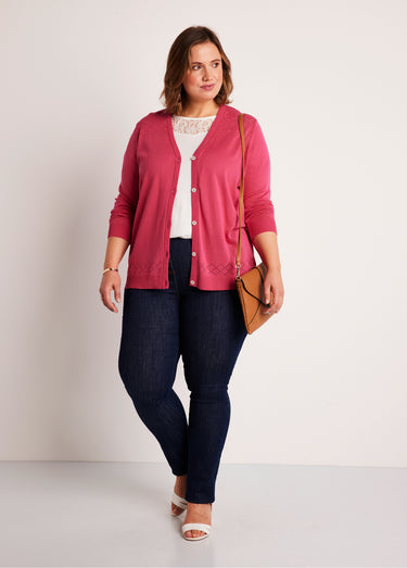 Gilet fin boutonné ajouré Rose