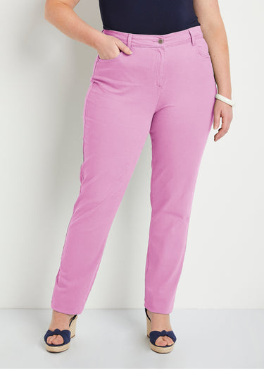 Pantalon droit coton stretch 5 poches Lilas