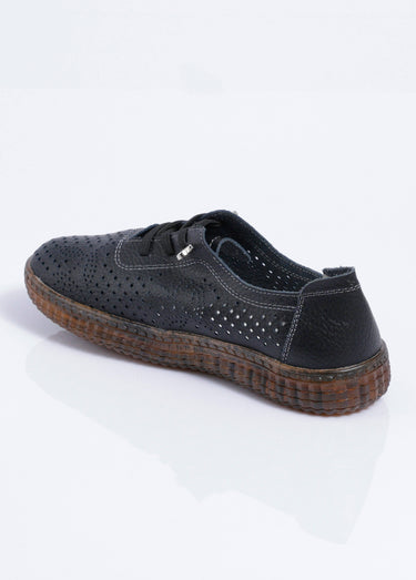Baskets lacées cuir perforé largeur standard Noir