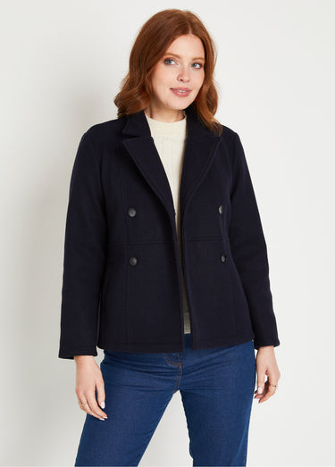 Manteau caban court double boutonnage Marine