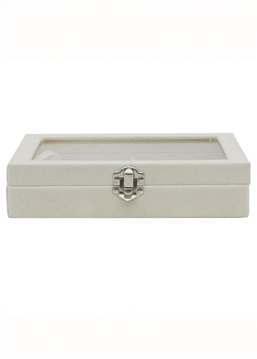 Boite à bijoux bois, couvercle verre 2F Creme
