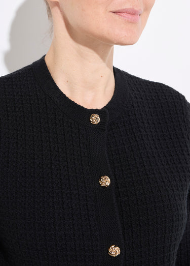 Gilet veste boutonné court maille effet tweed Noir