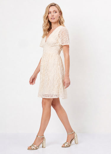 Robe broderie anglaise, taille haute Ecru