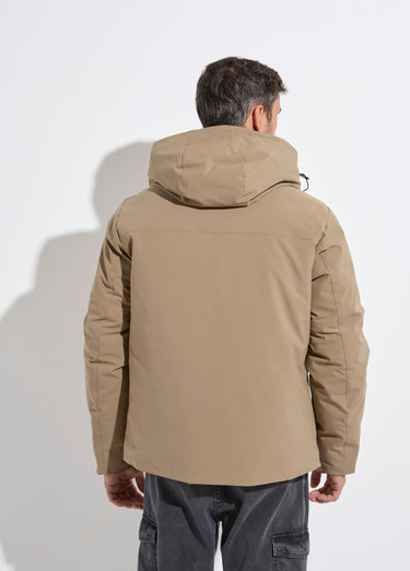 Parka chaude zippée déperlante à capuche Beige