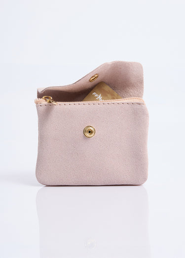 Petit porte monnaie zippé en cuir suédé Rose